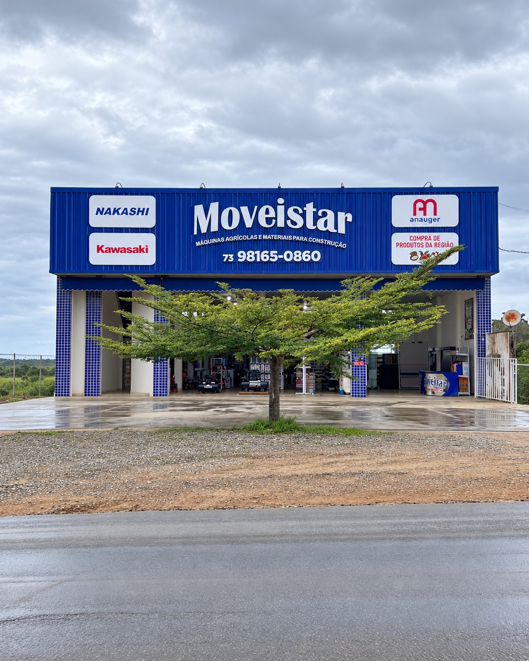 Fachada da loja Moveistar com letreiro e comunicação visual feitos pela Tech