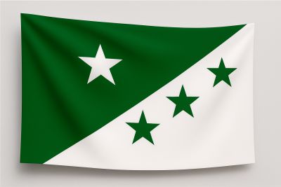 Bandeira de Amargosa tremulando com destaque para as cores verde e branca e as estrelas que representam seus distritos